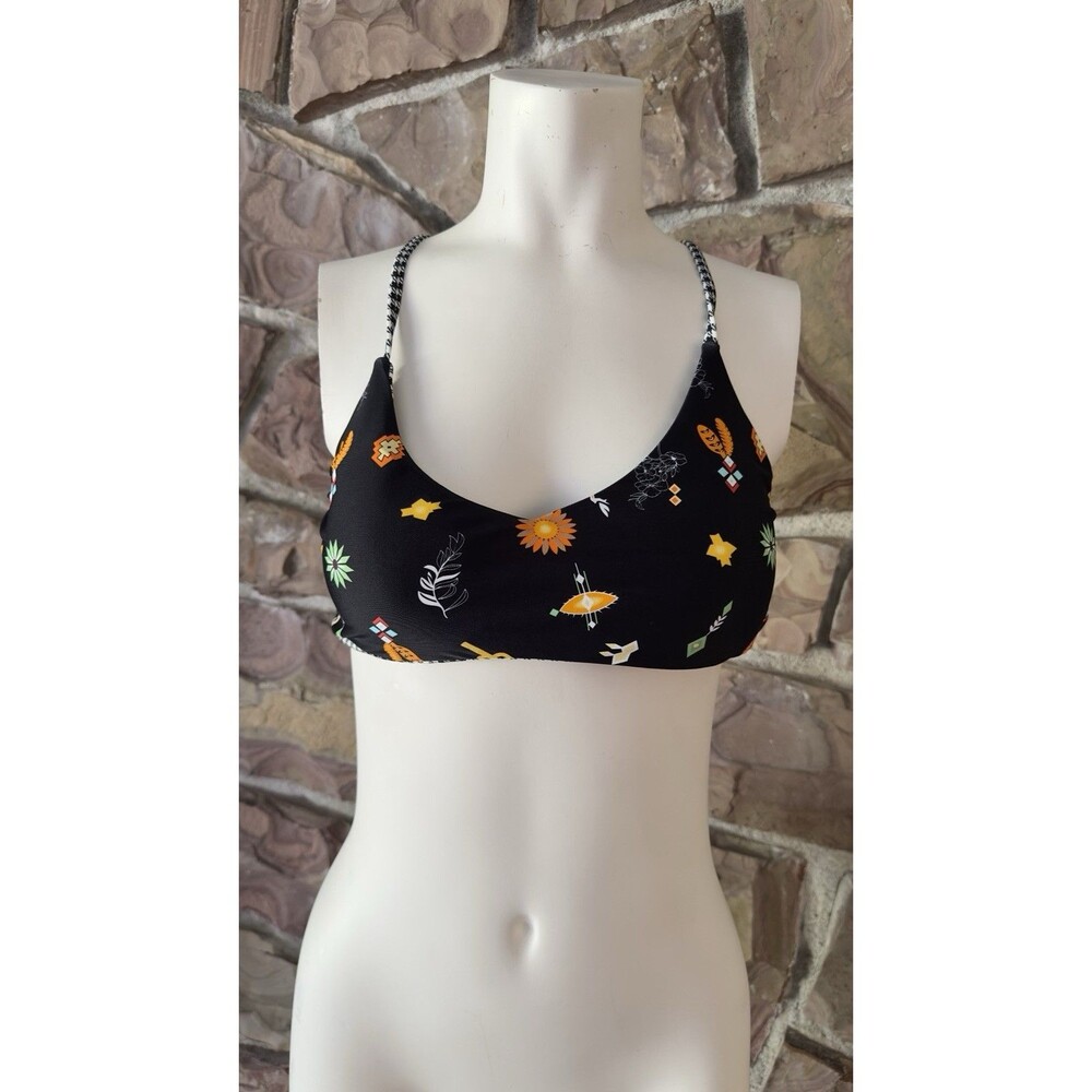 Cyn‎ & Luca Sz. M Floral/Black Padded Straps Bikini Top New w/Tags Reversible